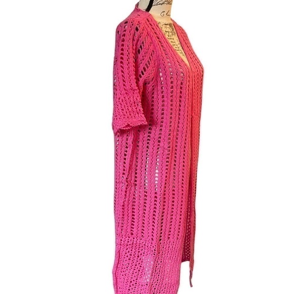 Jessica London pink long crochet knit cardigan sweater size 12 NWOT - Picture 4 of 6